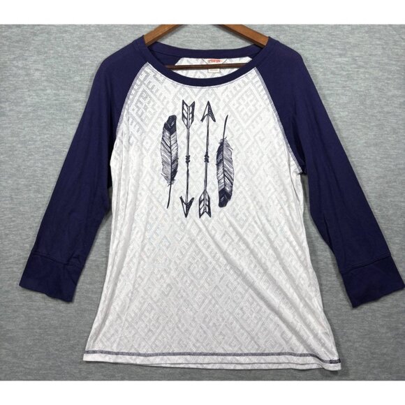 Ariat Womens XL Long Sleeve Raglan Tee Boho Feather & Arrow Graphic - Picture 1 of 5
